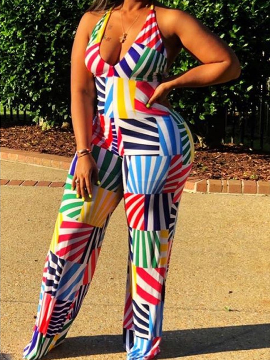 

LW SXY Mixed Print Backless Jumpsuit, Multicolor mstn