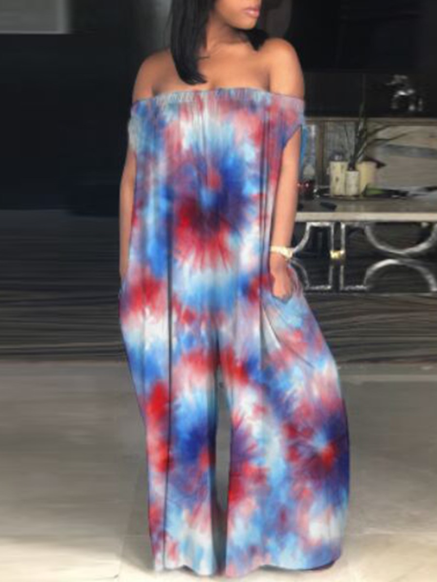 LW Off The Shoulder Tie-dye Loose Jumpsuit
