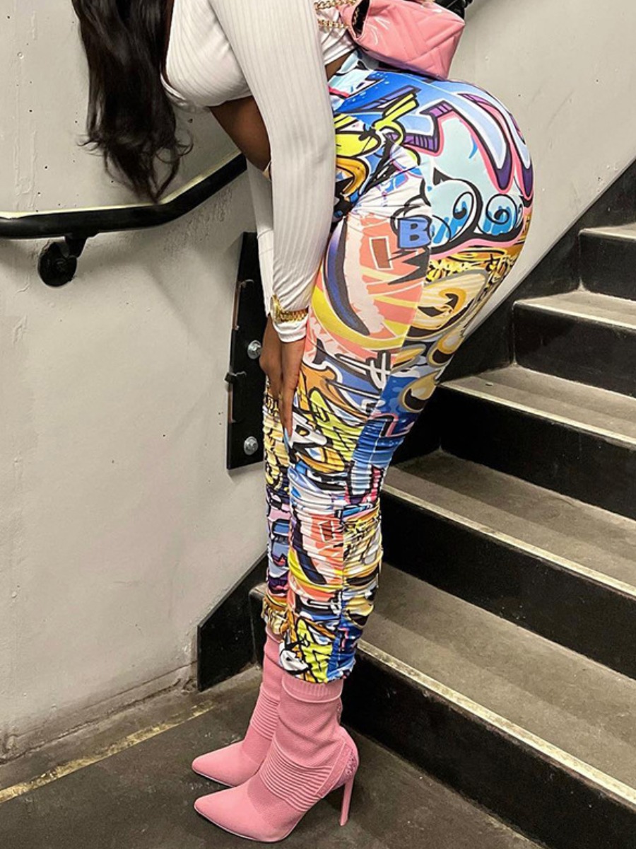 

LW Graffiti Letter Print Stretchy Pants, Multi