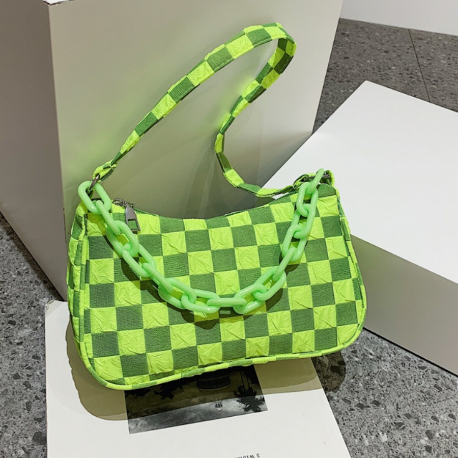 

LW Plaid Print Chain Strap Crossbody Bag, Green