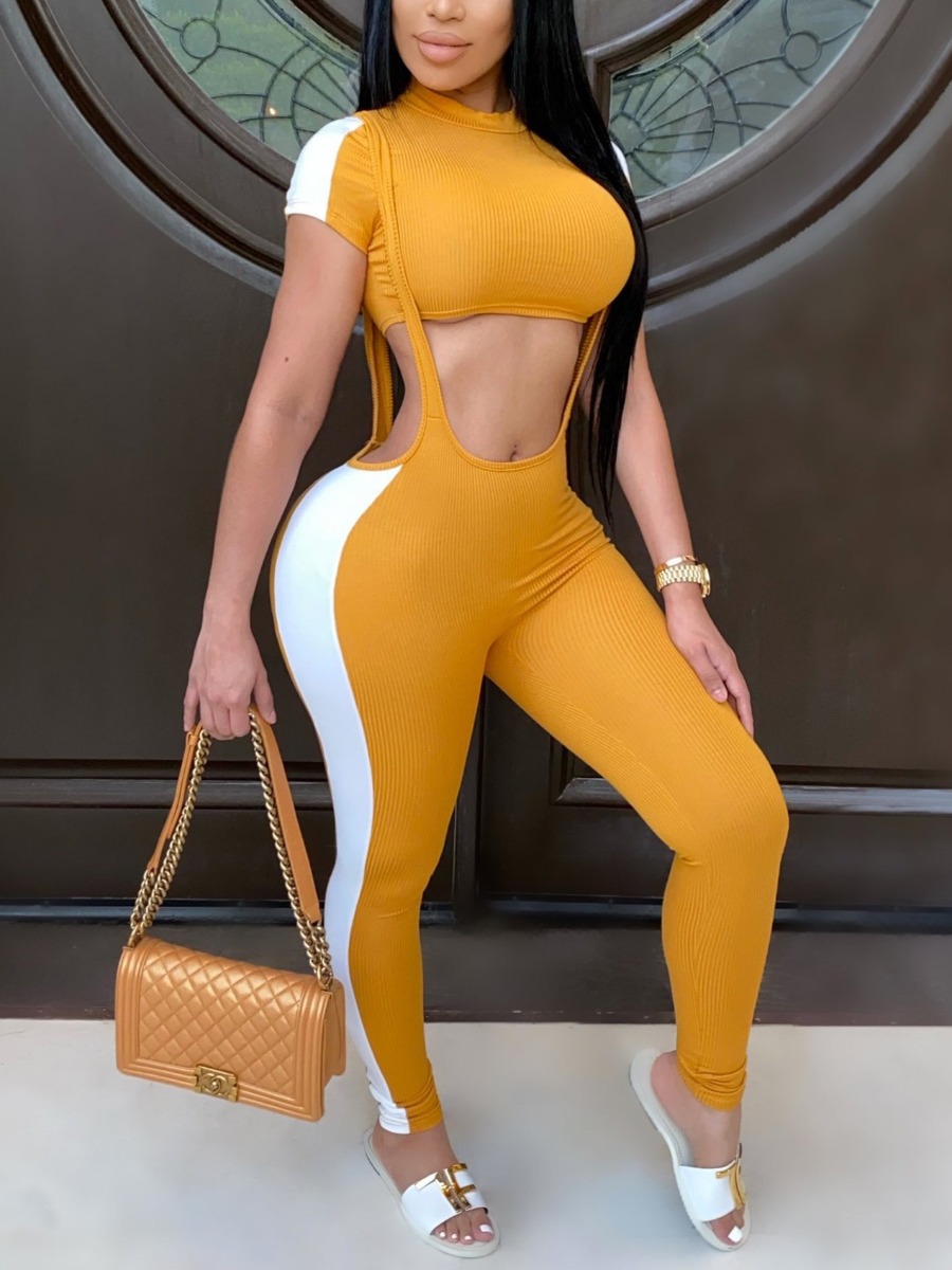 LovelyWholesale Crop Top Striped Overall Pants Set Spring Short Sleeve Casual Crop Top Round Neck Spring Summer 2024