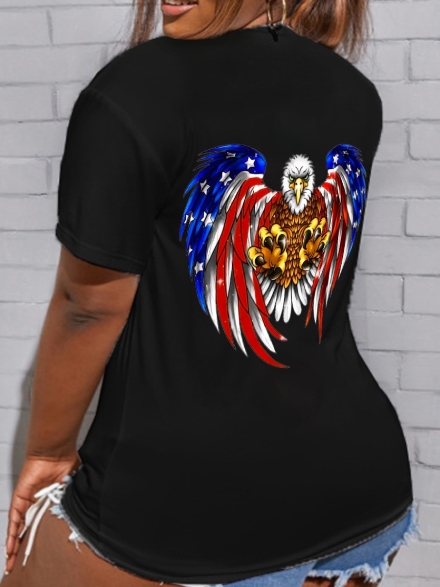 

LW Plus Size American Flag Bird Print T-shirt, Black