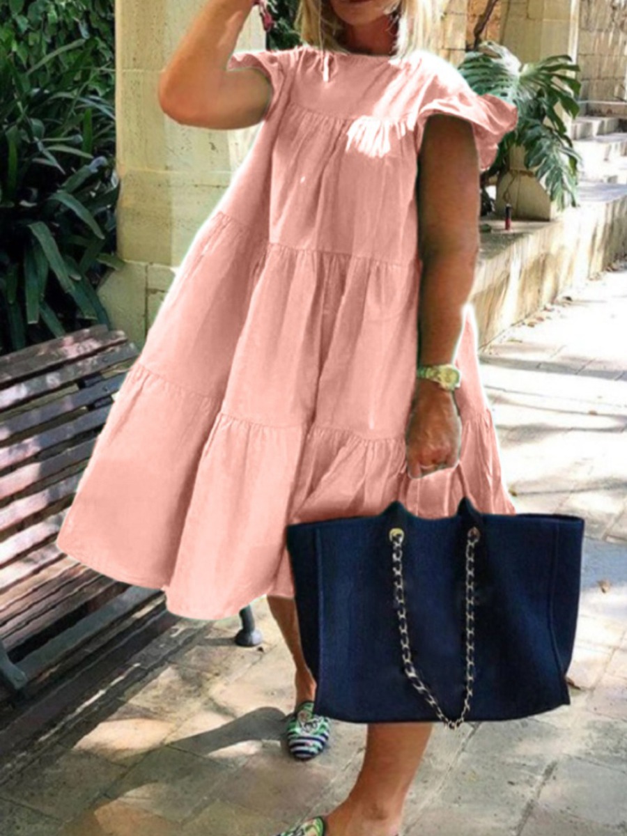 

LW Plus Size Ruffle Design A Line Loose Dress, Pink