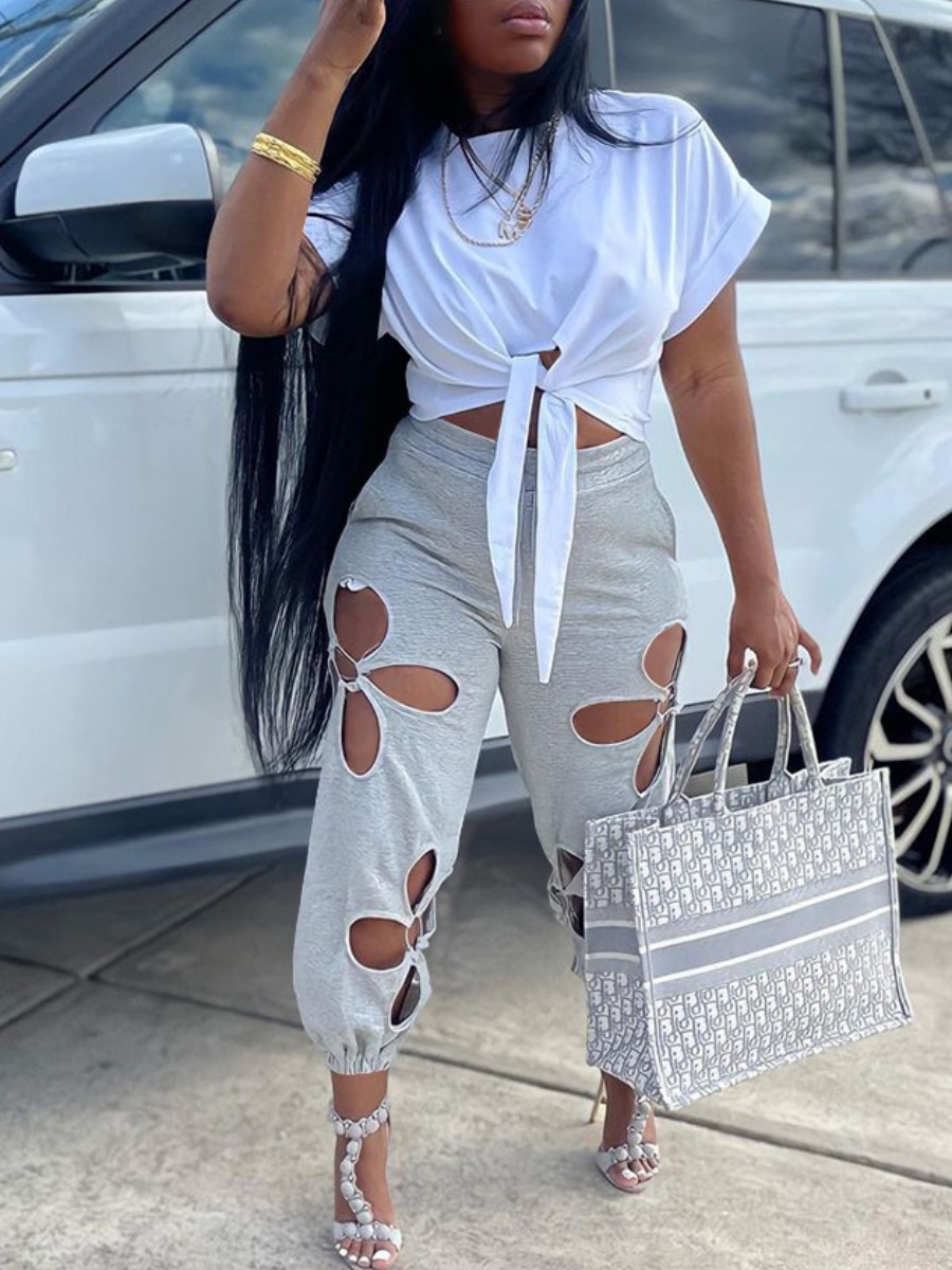 LW COTTON Bandage Design Cut Out Pants Set