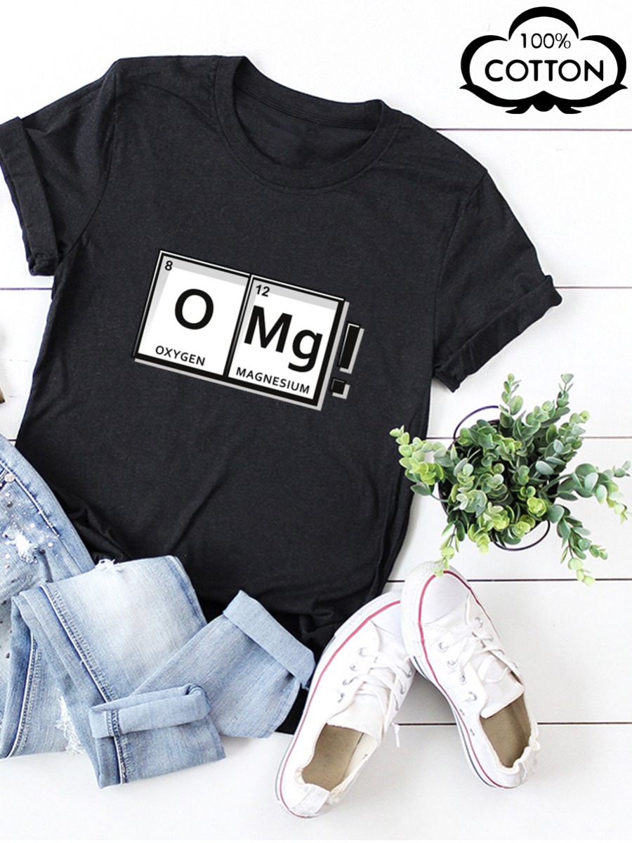 

LW COTTON Plus Size Oxygen Letter Print T-shirt, Black