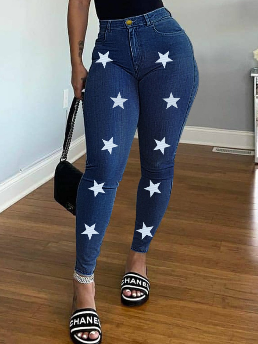 LW High-waisted Star Print Jeans