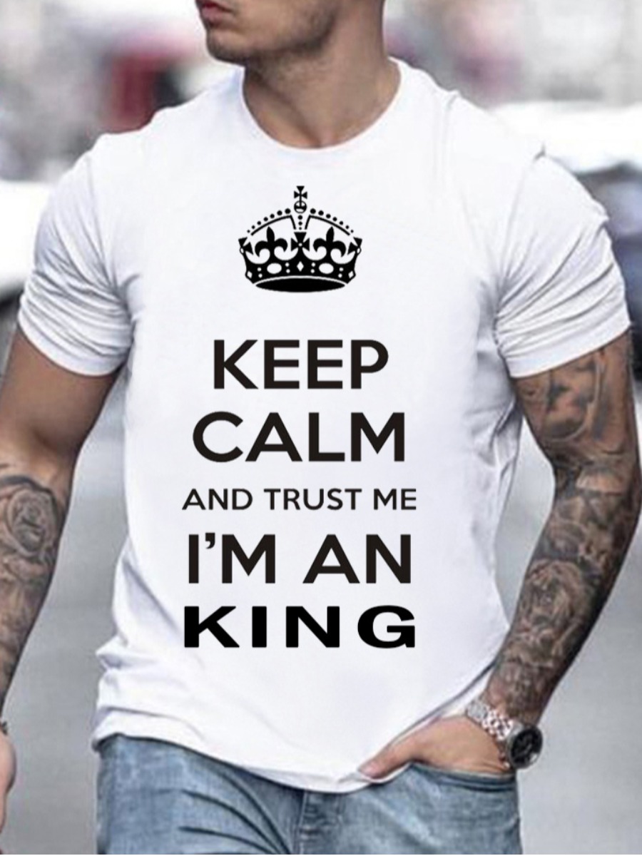 

LW Men King Letter Crown Print T-shirt, White