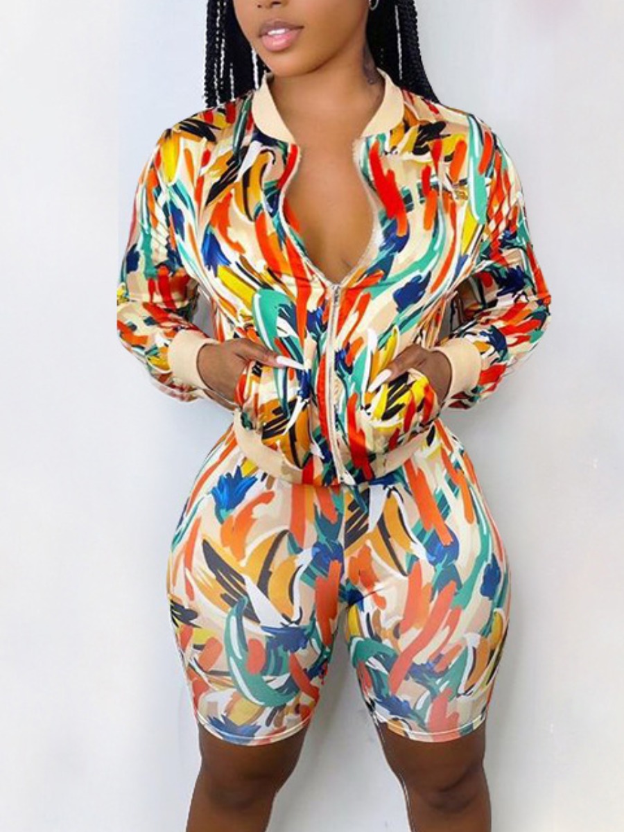

LW Mixed Print Kangaroo Pocket Shorts Set, Multi