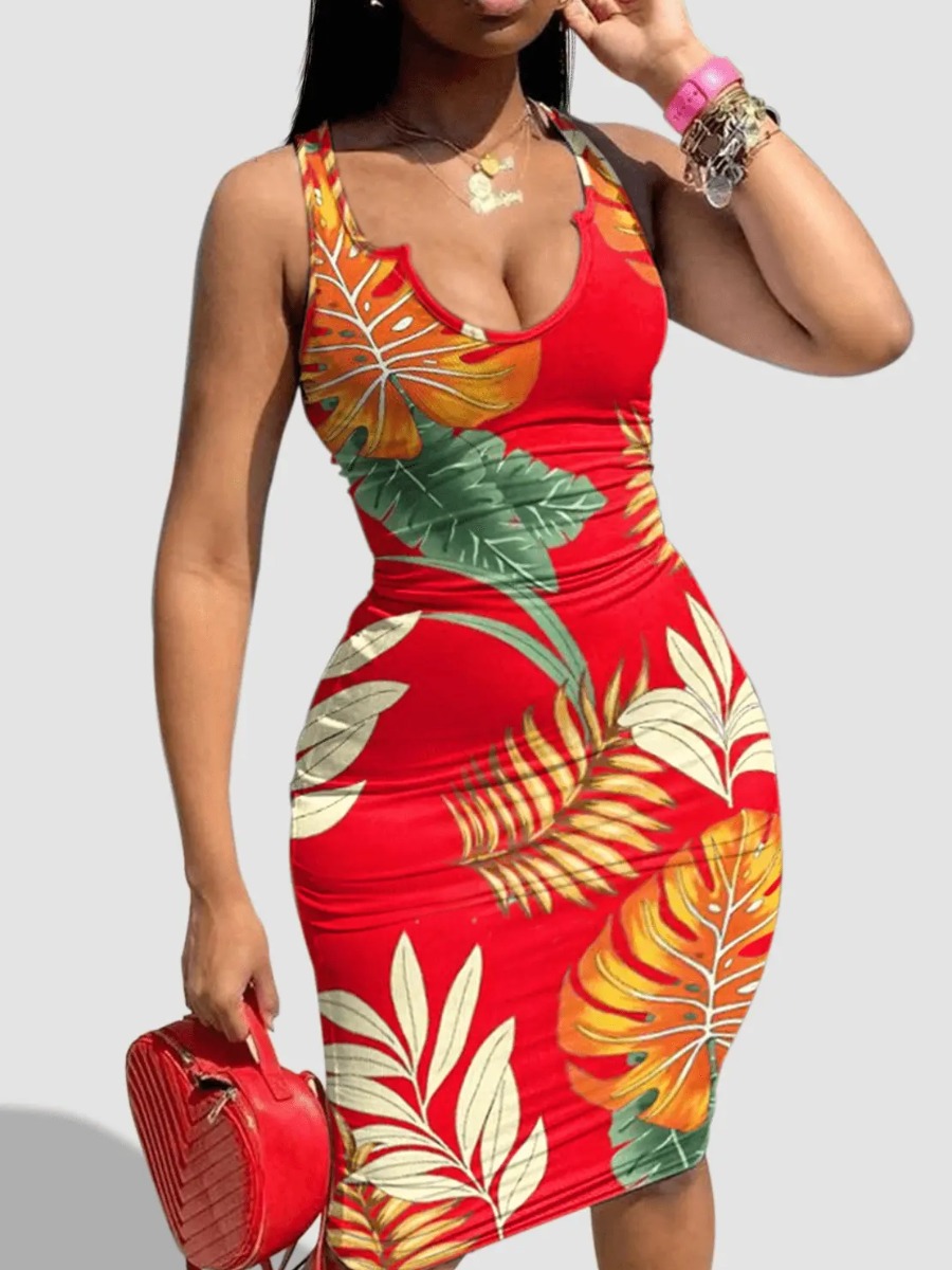 

LW Floral Print Bodycon Cami Dress, Red