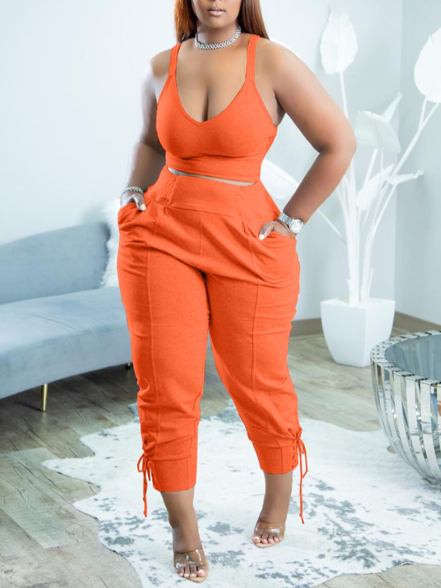 LW Plus Size Cami Bandage Design Pants Set