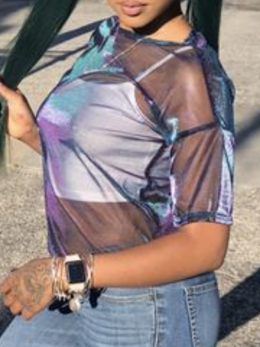 

LW SXY See-through Reflective Blouse, Purple