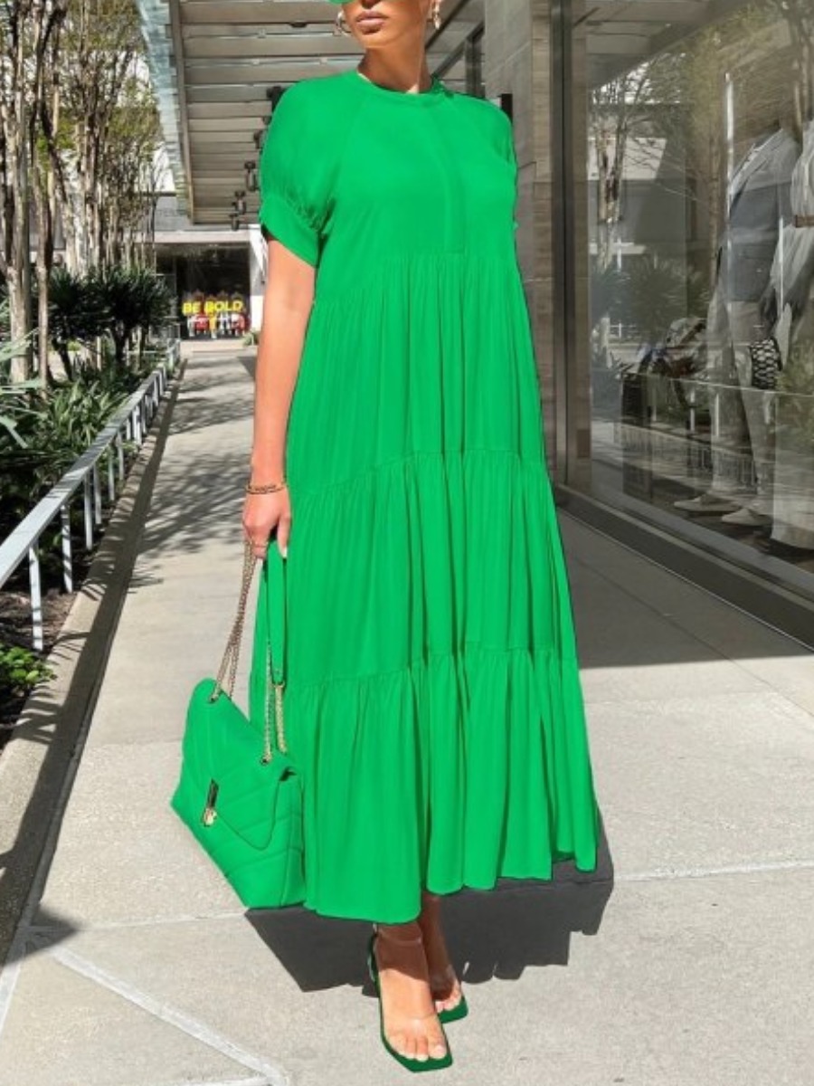 

LW Ruffle Design A Line Dress, Green