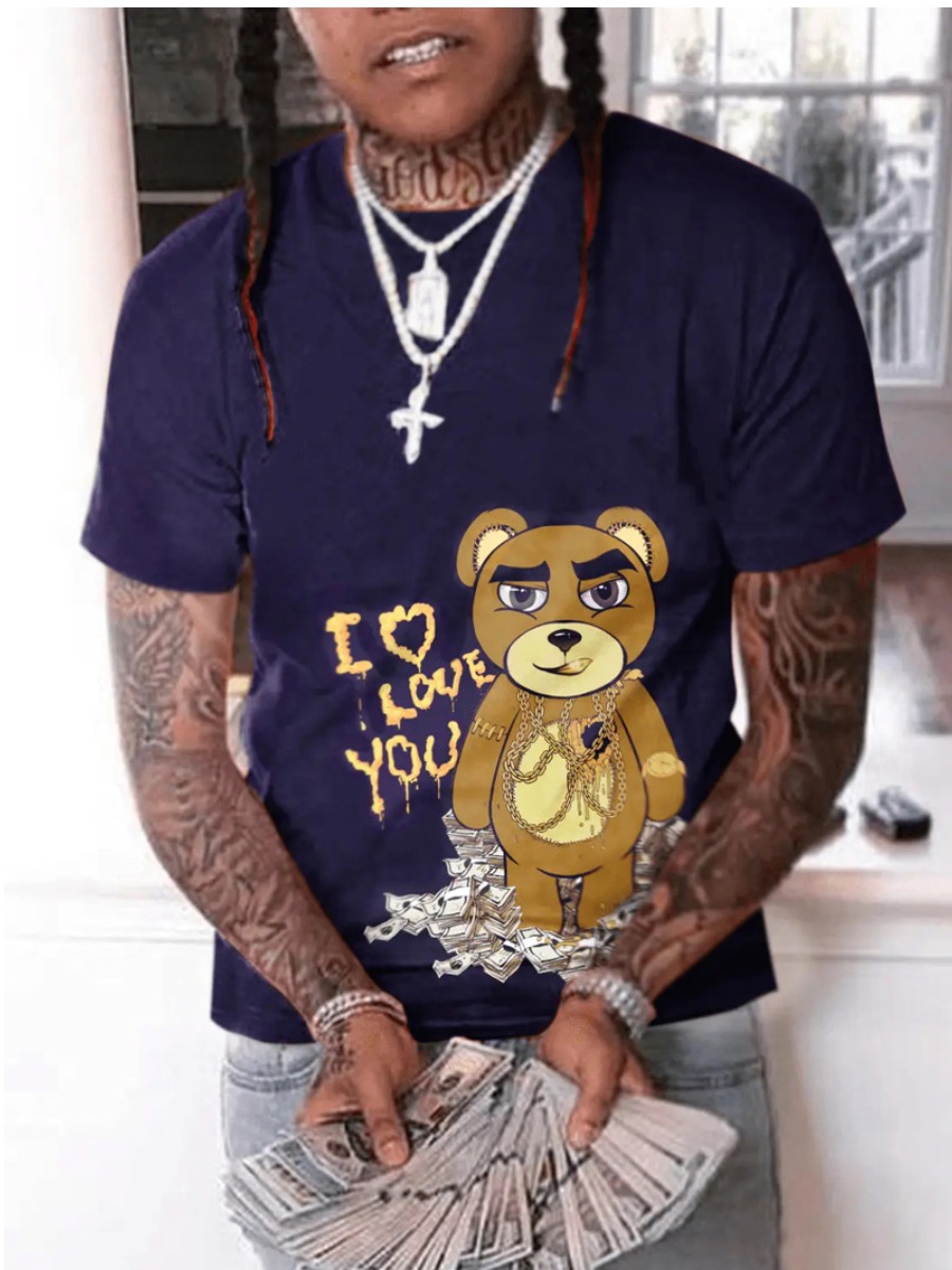 

LW Men I Love You Cartoon Print T-shirt, Dark blue