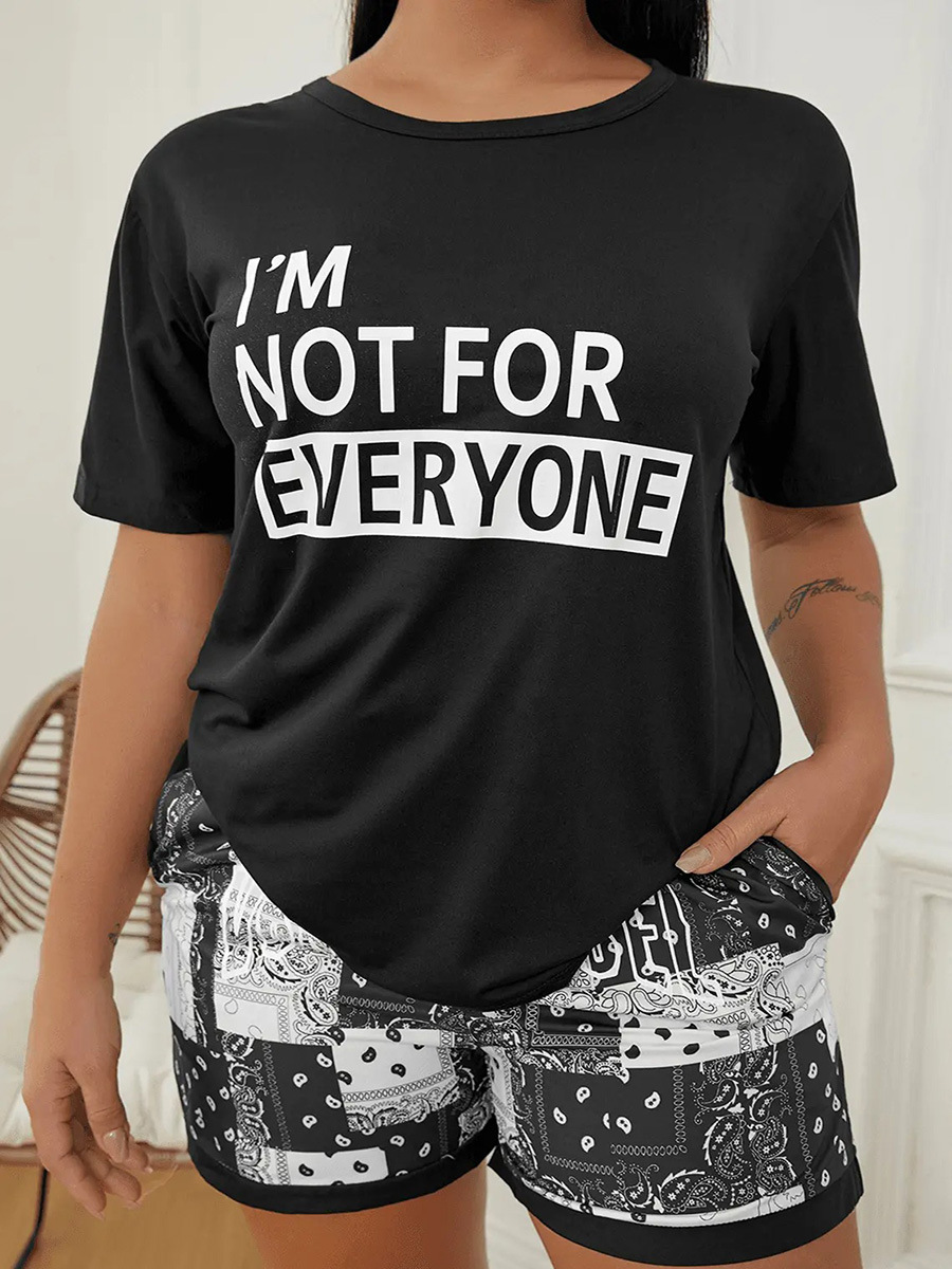 

LW BASICS Cashew Letter Print T-shirt, Black