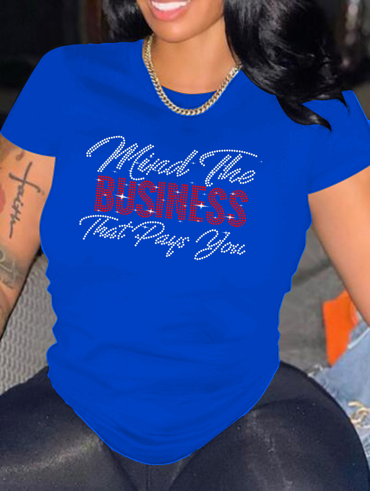 

LW Rhinestone Business Letter T-shirt, Blue