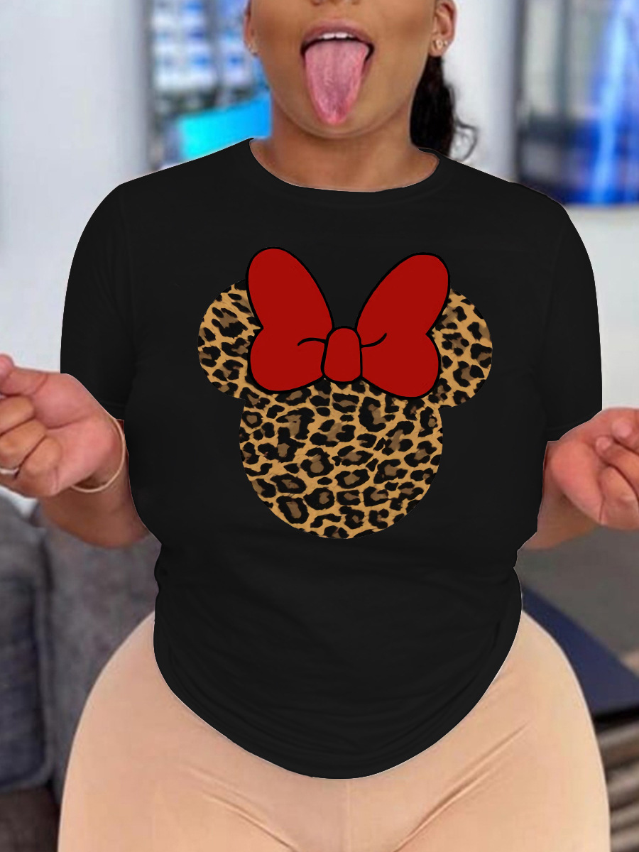 

LW Plus Size Leopard Cartoon Print T-shirt, Black