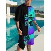 LW Men Crown King Letter Print Shorts Set