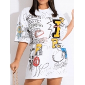 LW Dropped Shoulder Graffiti Letter Print Dress