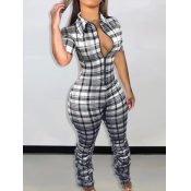 LW Plaid Print Stacked Jumpsuit