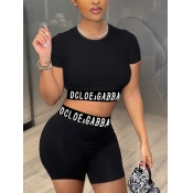 LW Crop Top Letter Print Shorts Set