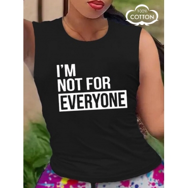 

LW COTTON Plus Size I am Not For Everyone Letter Print T-shirt, Black