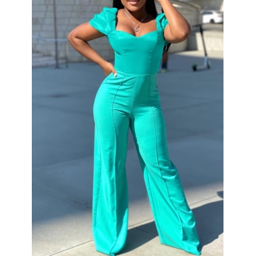 

LW Fold Design Cap Sleeve Regular Fit Jumpsuit, Blue