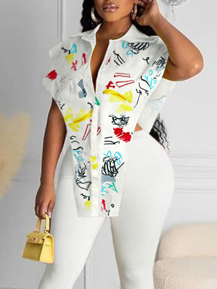 

LW Graffiti Print Side Split Blouse, White