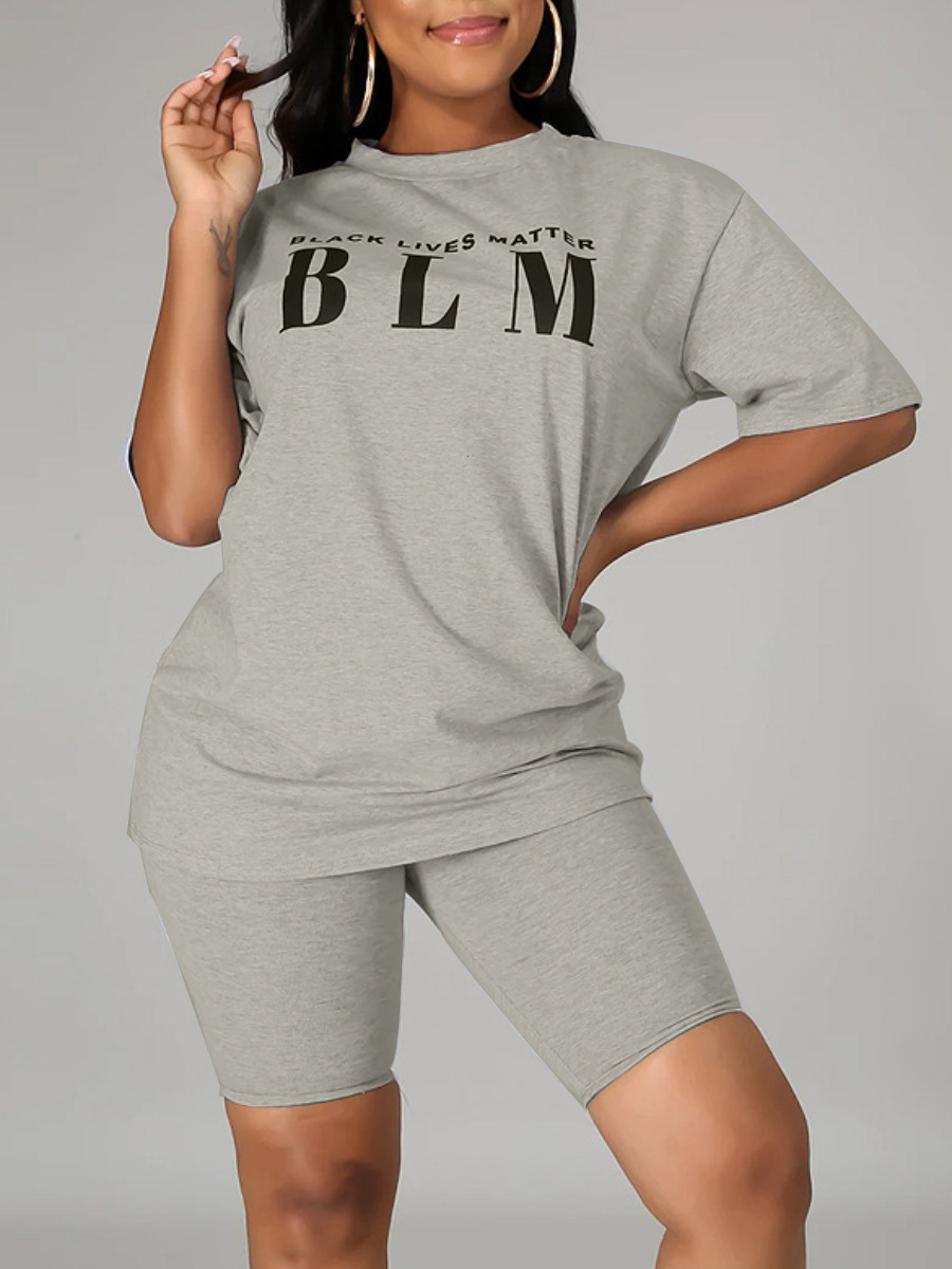 

LW BASICS Cotton-Feel Letter Print Shorts Set, Grey