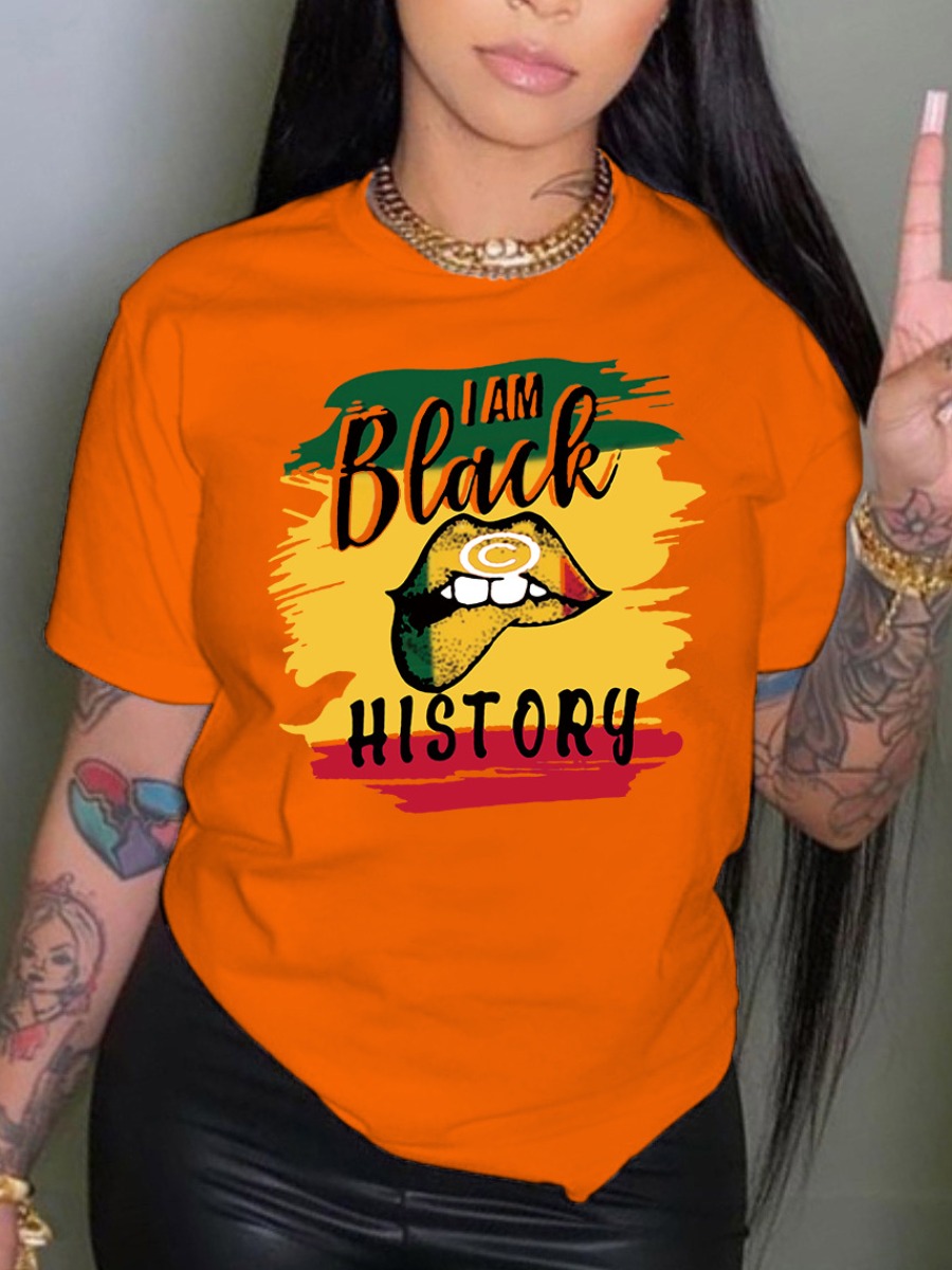LW Lip History Letter Print T-shirt