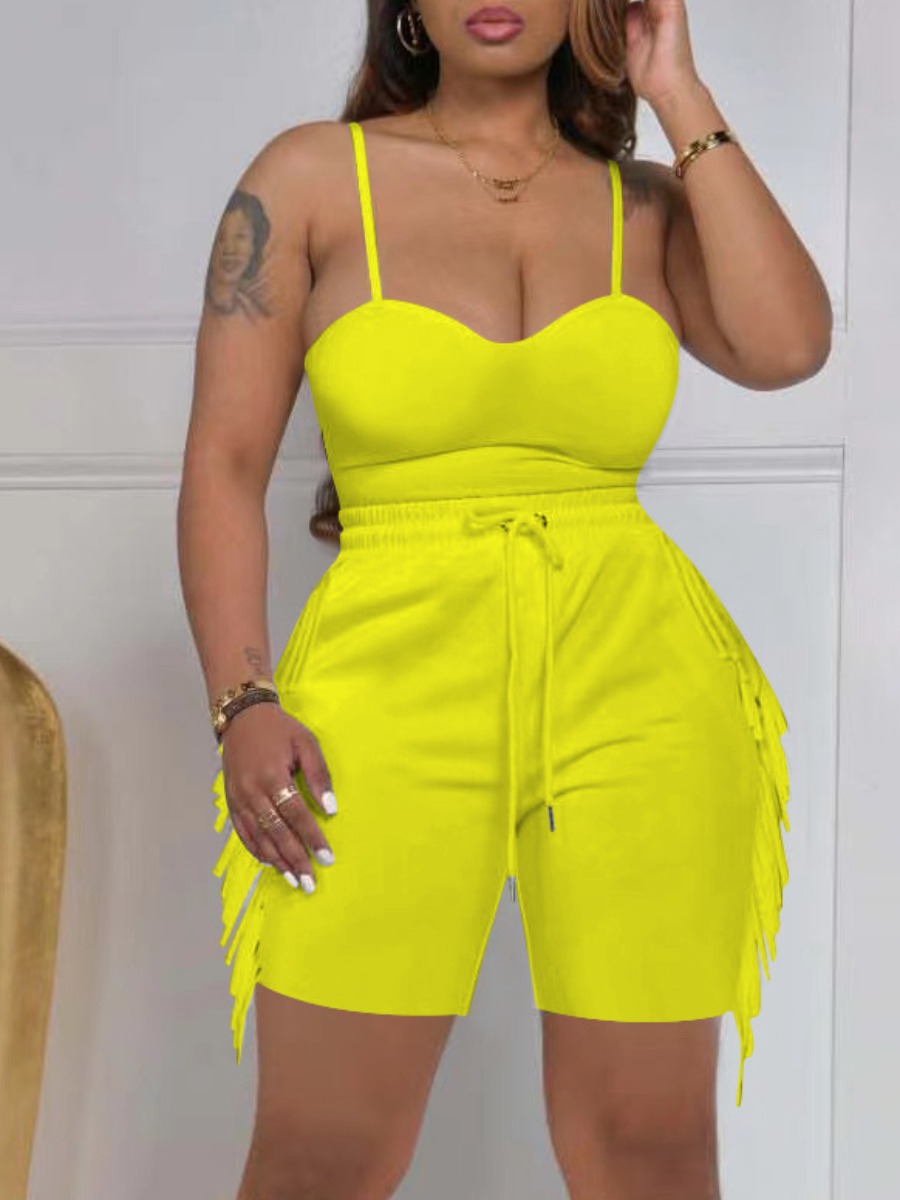

LW Cami Tassel Design Drawstring Shorts Set, Yellow
