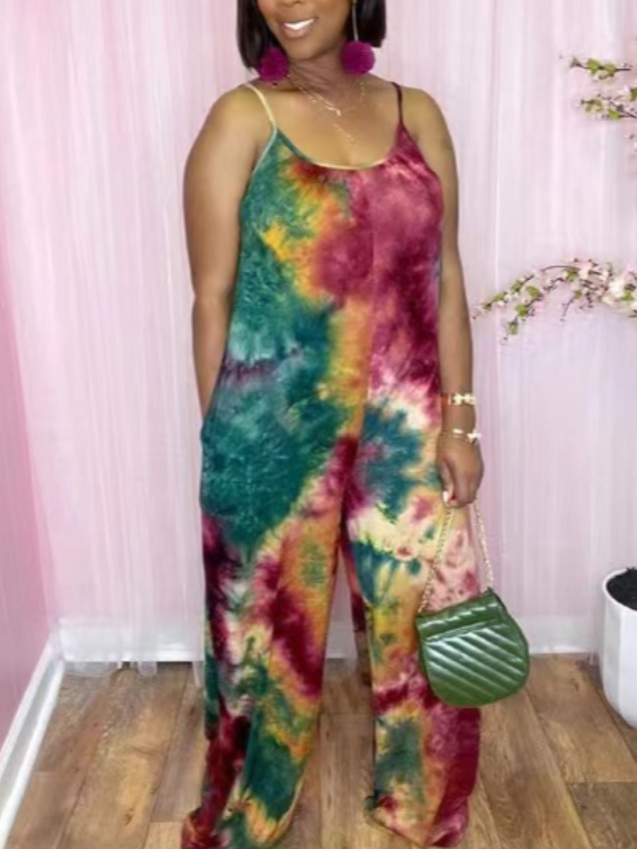 

LW Plus Size Tie-dye Wide Leg Cami Jumpsuit, Multi