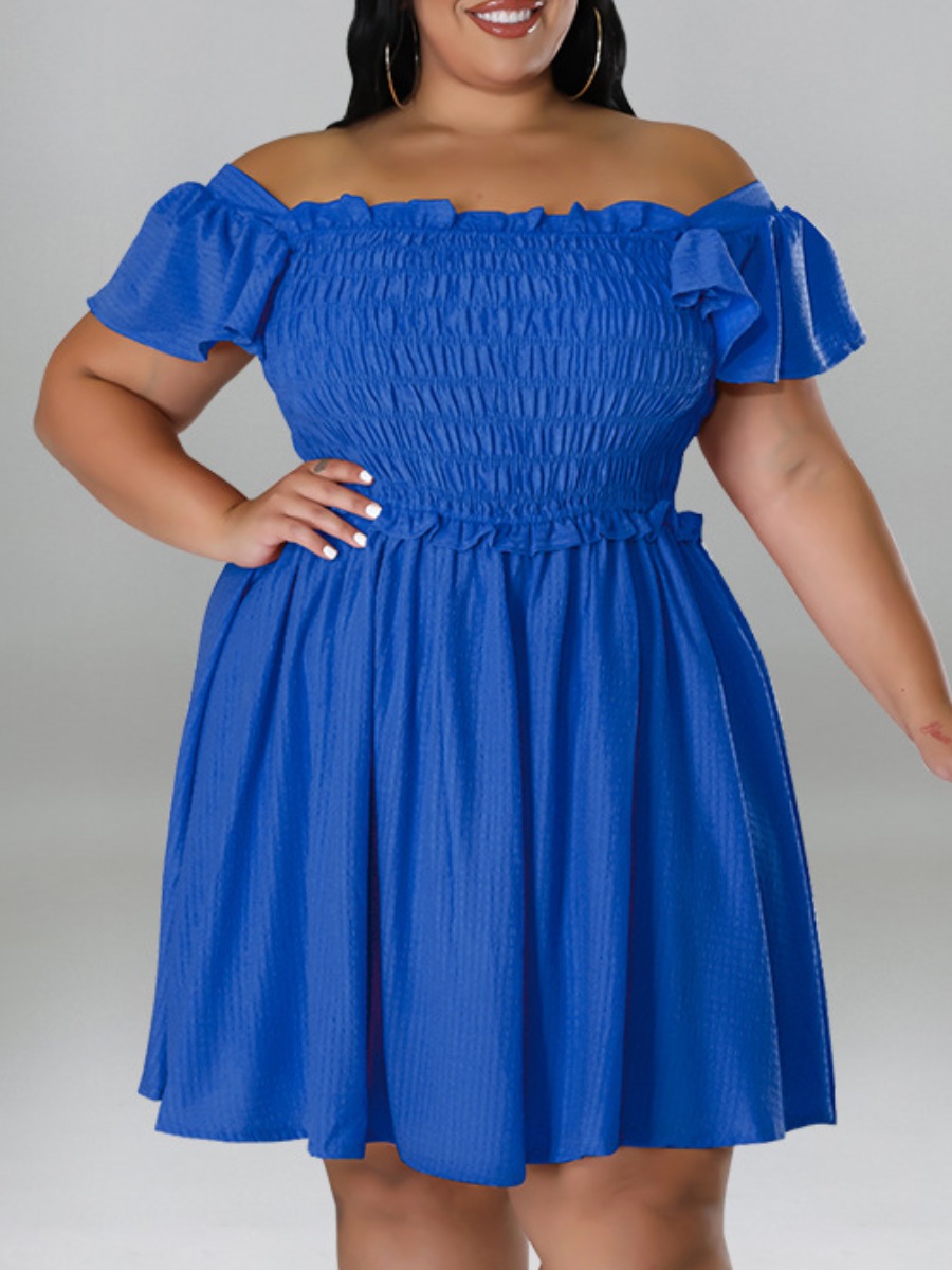 

LW Plus Size Off The Shoulder Ruched Dress, Blue