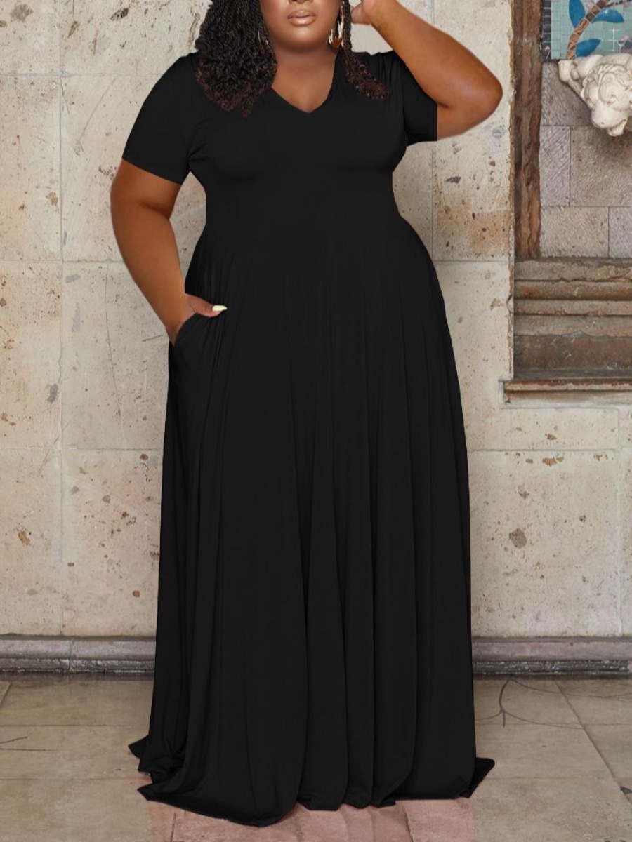 

LW SXY Plus Size V Neck A Line Dress, Black