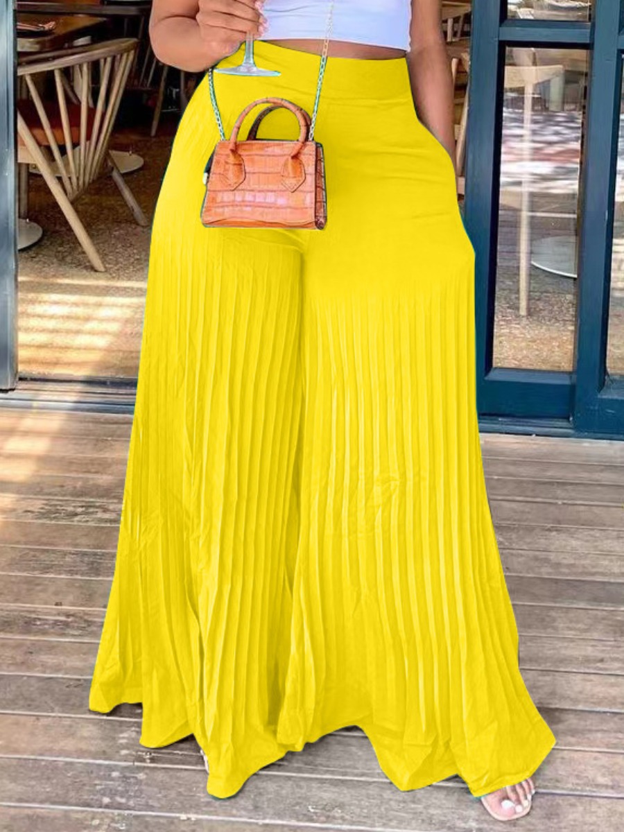 LovelyWholesale COTTON Pleated Wide Leg Stretchy Pants Spring|Fall Casual Ruched Spring Summer 2024