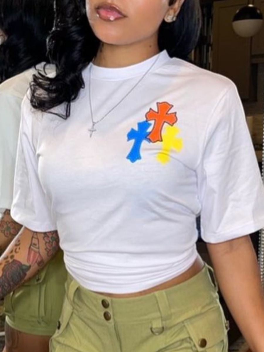 LW Plus Size Cross Print Patchwork T-shirt