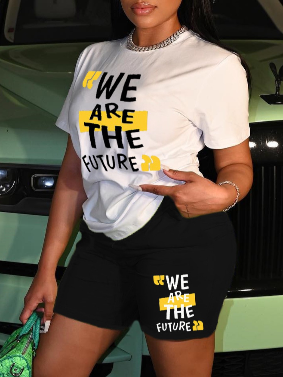 

LW We Are The Future Letter Print Shorts Set, Black