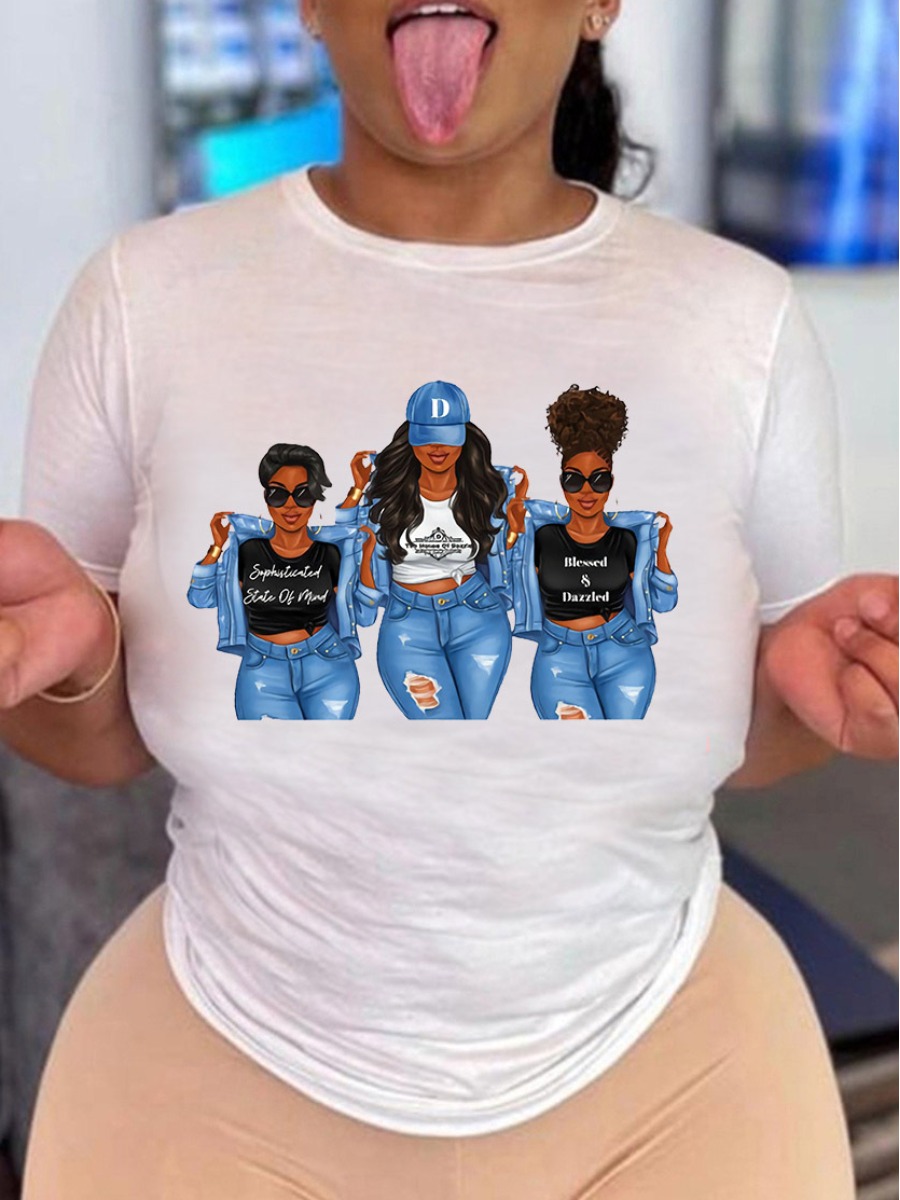 LovelyWholesale Figure Letter Print T-shirt Summer Short Sleeve Casual Round Neck Spring Summer 2024