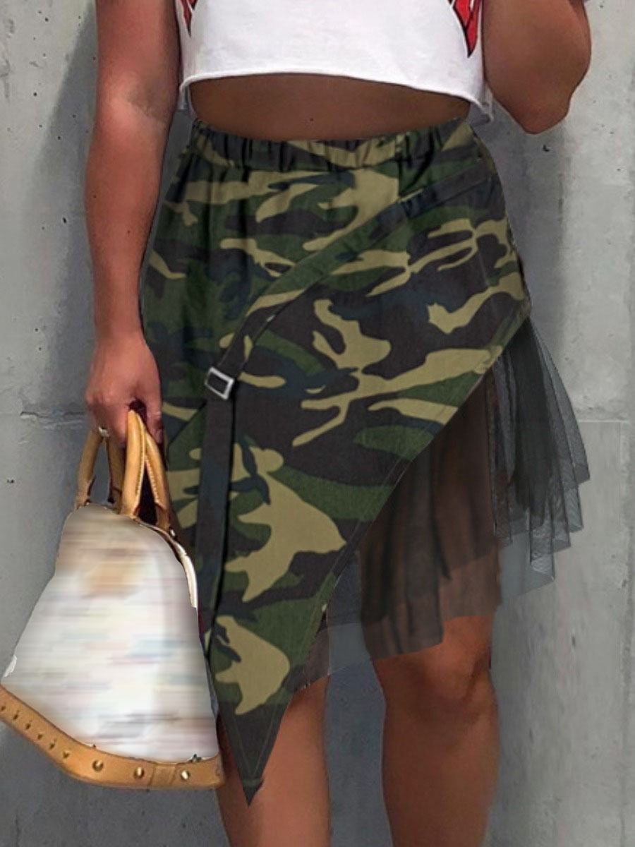 

LW Camo Print See-through Skirt, Green