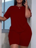 LW BASICS Plus Size Round Neck Regular Fit Shorts Set