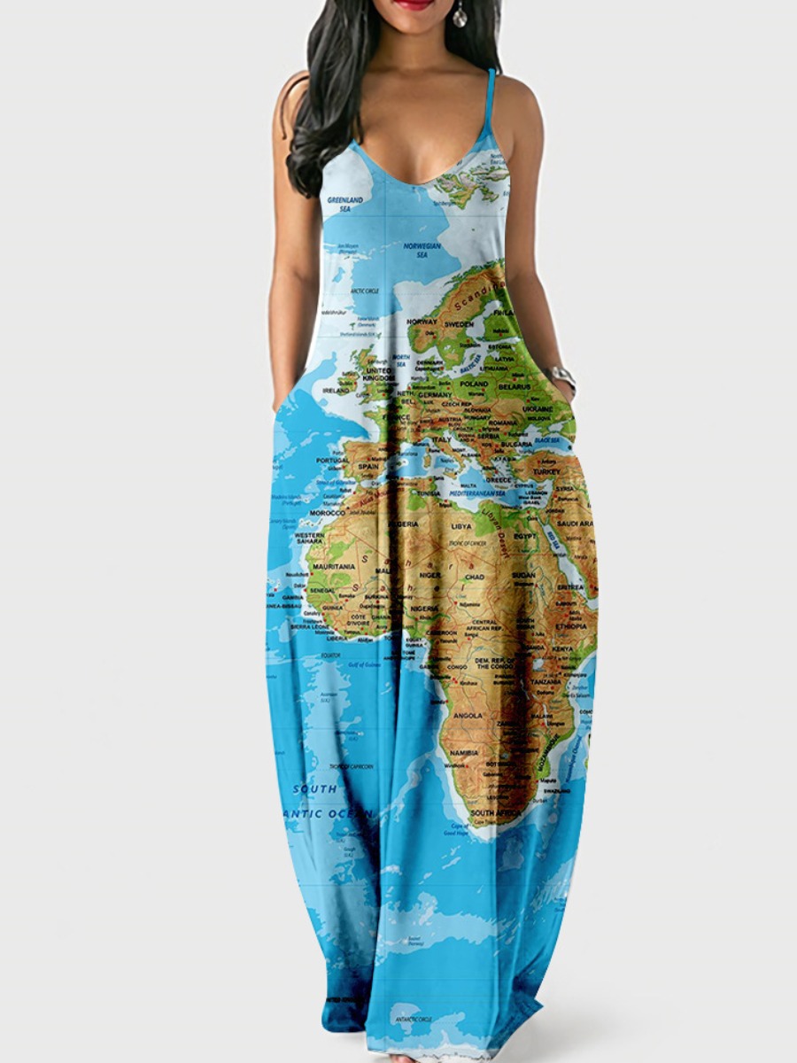 

LW World Map Letter Print Cami Dress, Multi