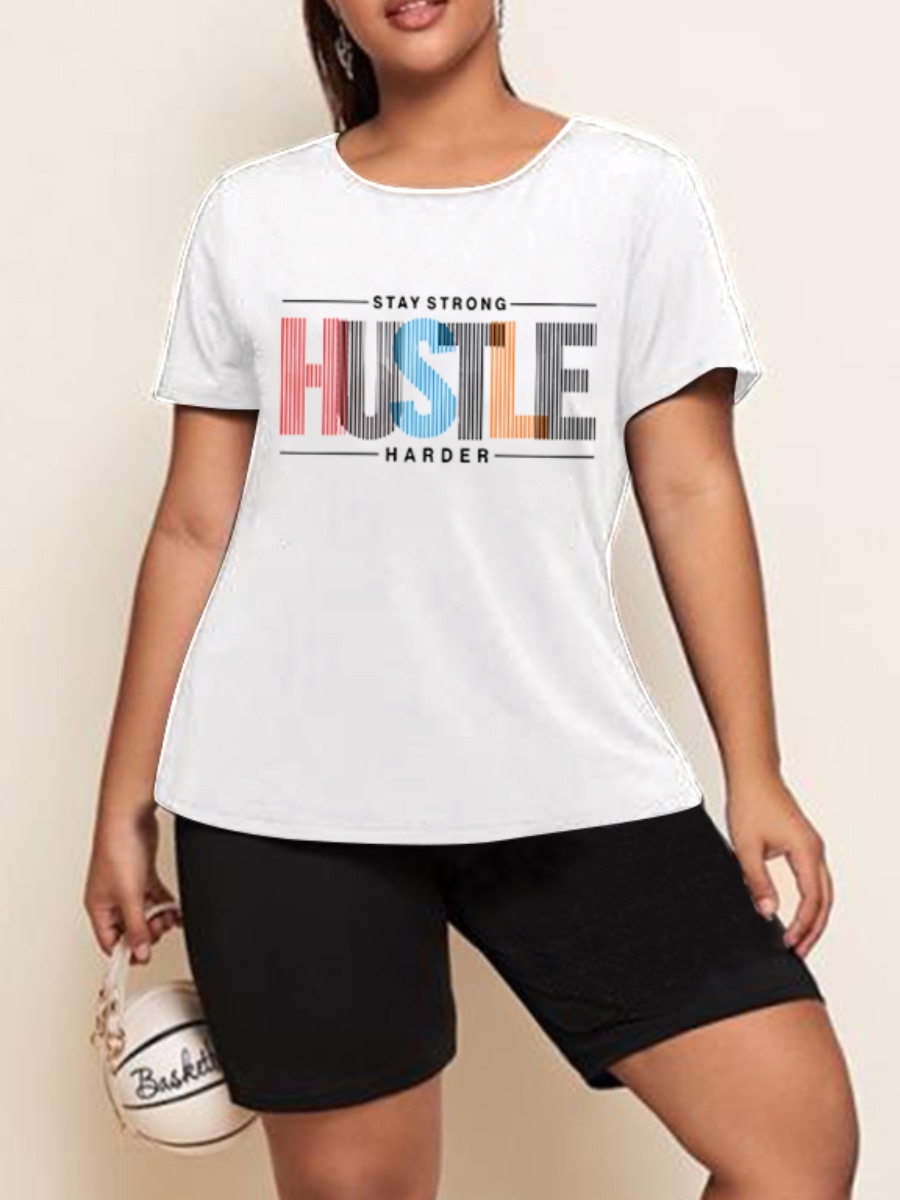 

LW Plus Size Hustle Letter Print Shorts Set, White