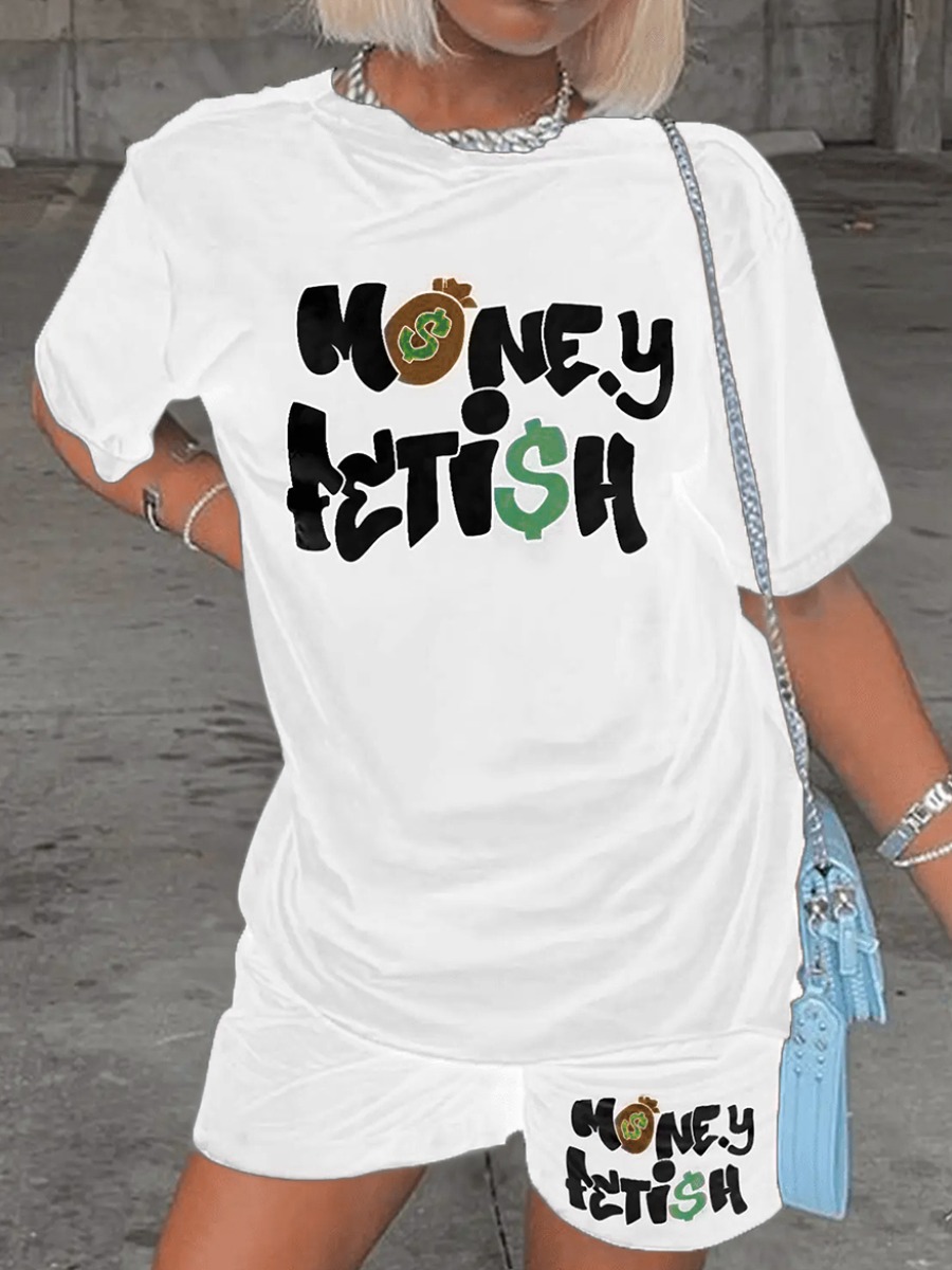 

LW Money Letter Print Shorts Set, White