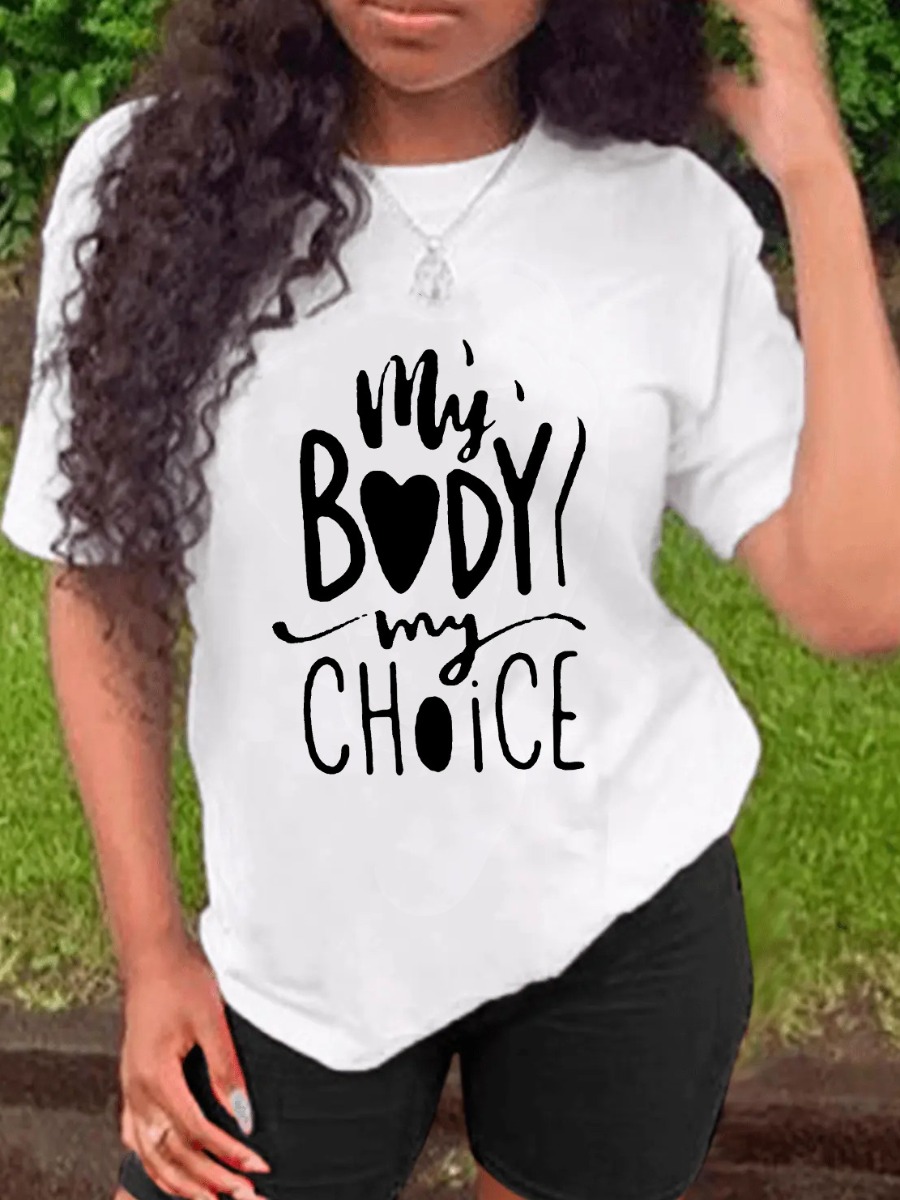 

LW BASICS My Body My Choice Letter Print Shorts Set, White