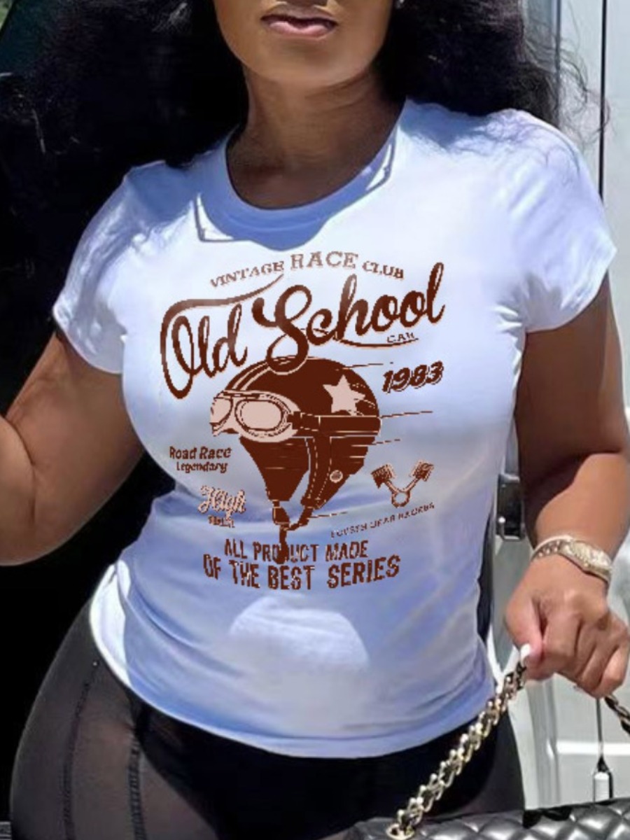 

LW Old School Letter Print T-shirt, White
