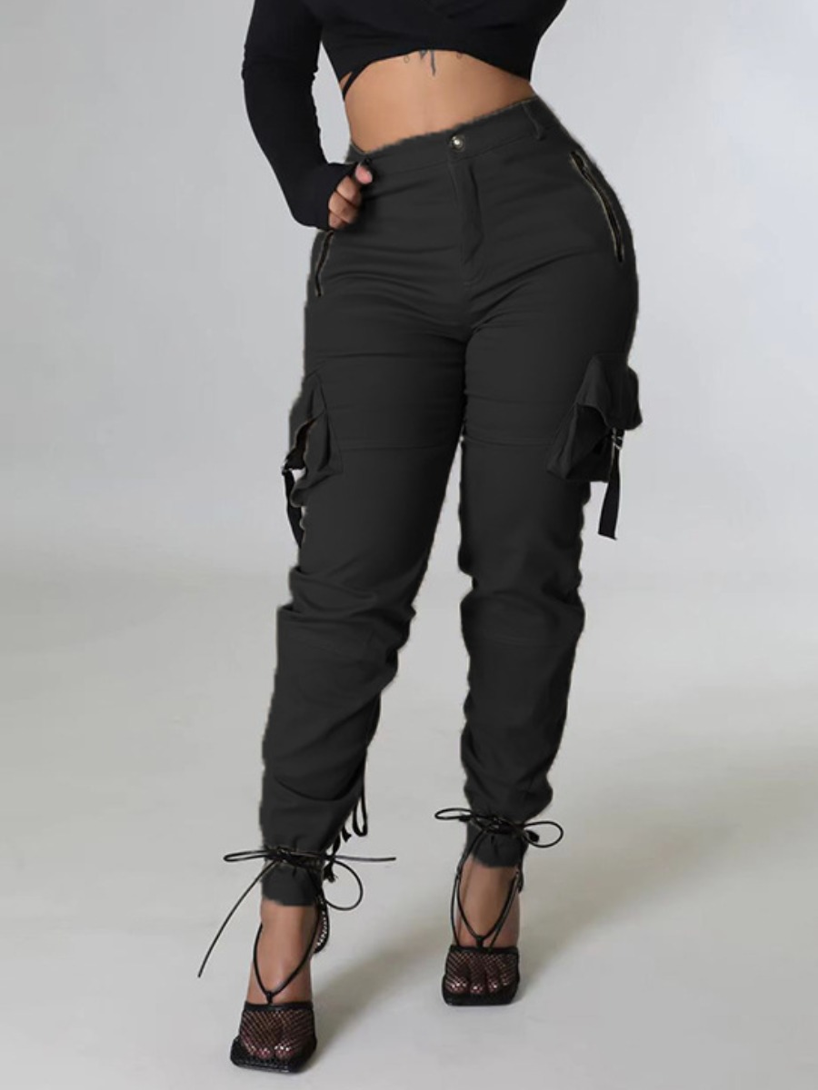 

LW Mid Waist Side Pocket Pants, Black