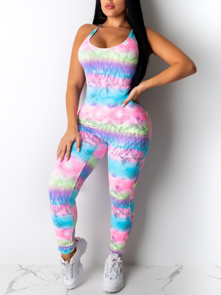 

LW Tie-dye Backless Skinny Jumpsuit, Baby blue