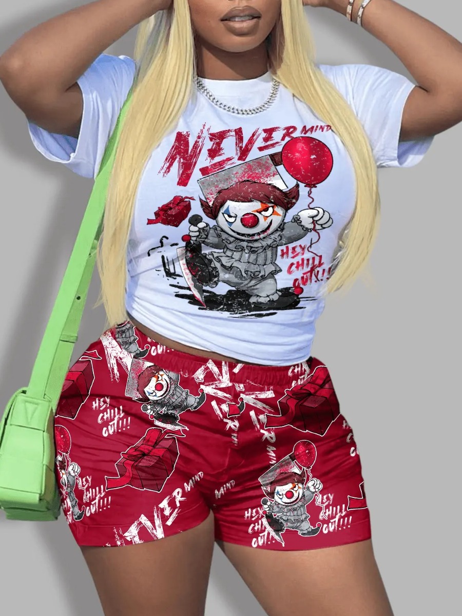 LW Cartoon Letter Print Shorts Set