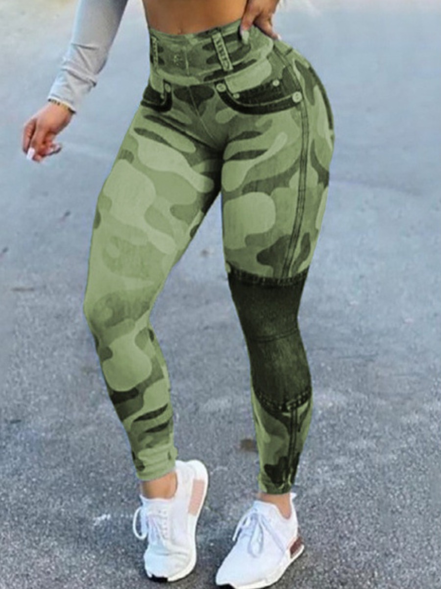 LW High-waisted Camo Print Stretchy Pants