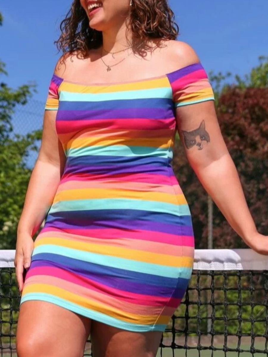 

LW Plus Size Off The Shoulder Striped Dress, Multi