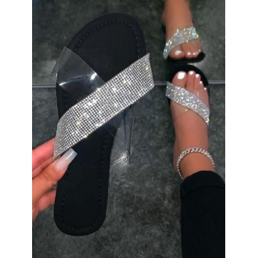 

LW Clear Rhinestone Slides, Black